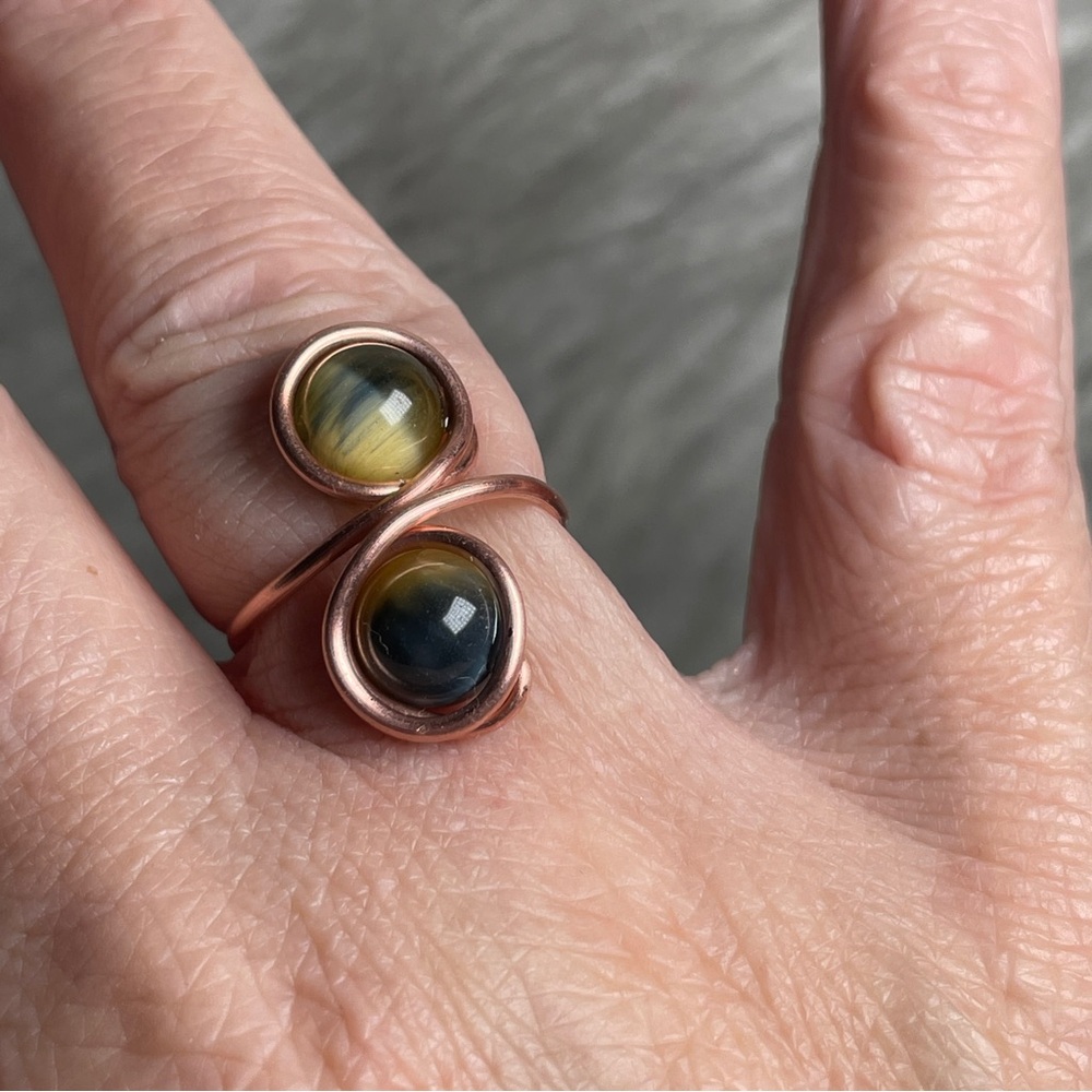 Artisan Copper and African Blue Golden Honey Tiger's Eye Ring - Picture 4 of 7